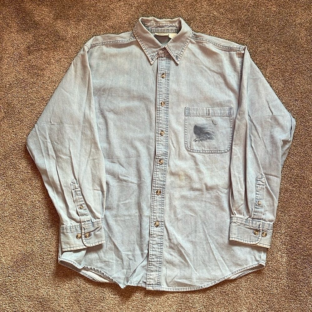 1250 North Men’s Size Medium Terry Redlin Eagle Scene denim Button Up shirt